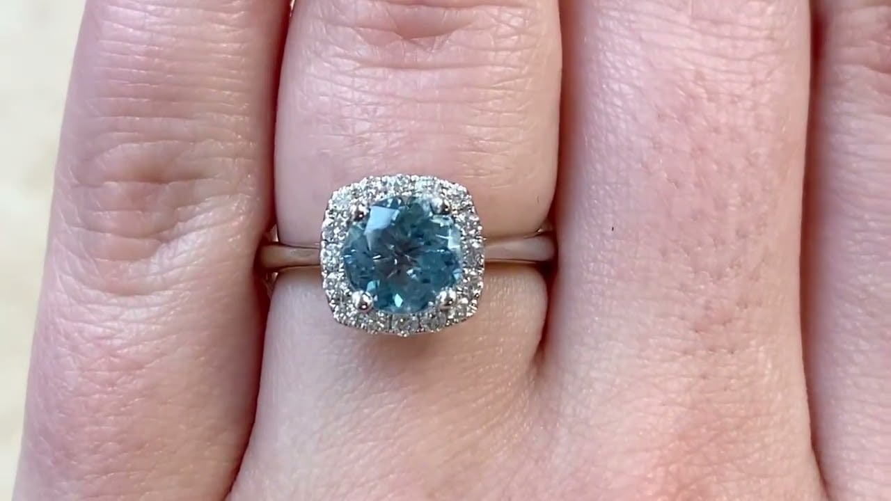 1.17ct Natural Round Cut Aquamarine Ring - Midland Ring - Hand Video