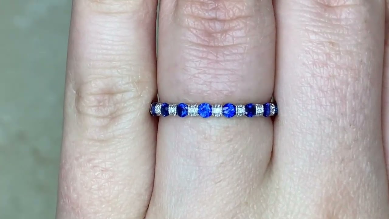 Round Brilliant Cut Diamond and Round Cut Sapphire 2mm Eternity Band - Maher Band - Hand Video