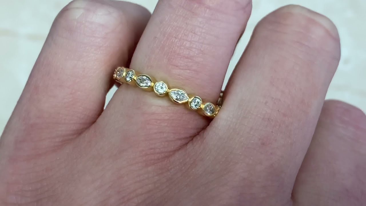 2.7mm 0.75ct Total Round Cut and Marquise Diamond  - Teaneck Band - Hand Video