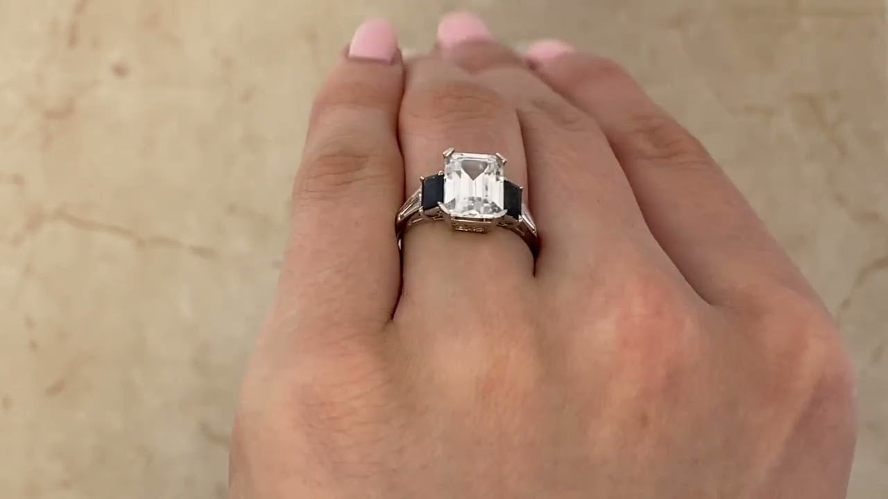 Emerald Cut Diamond and Sapphire Karnack Ring