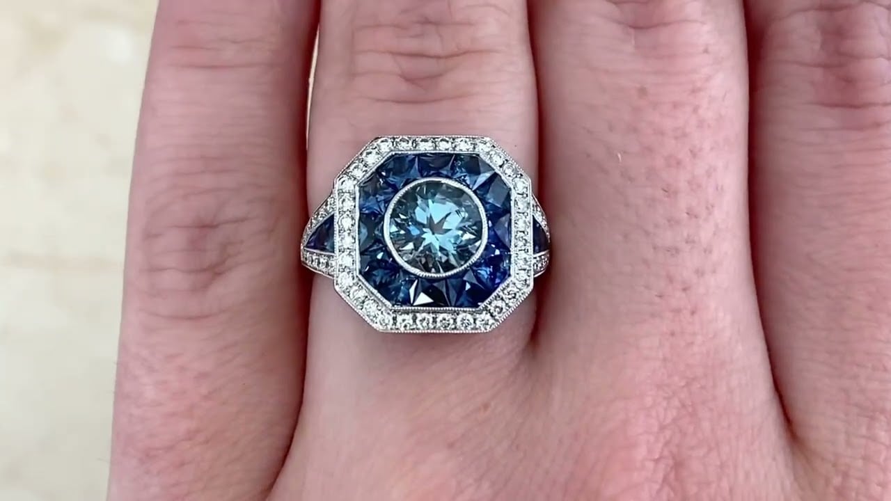 Aquamarine, Platinum and Double Halo Woodlands Ring - Hand video