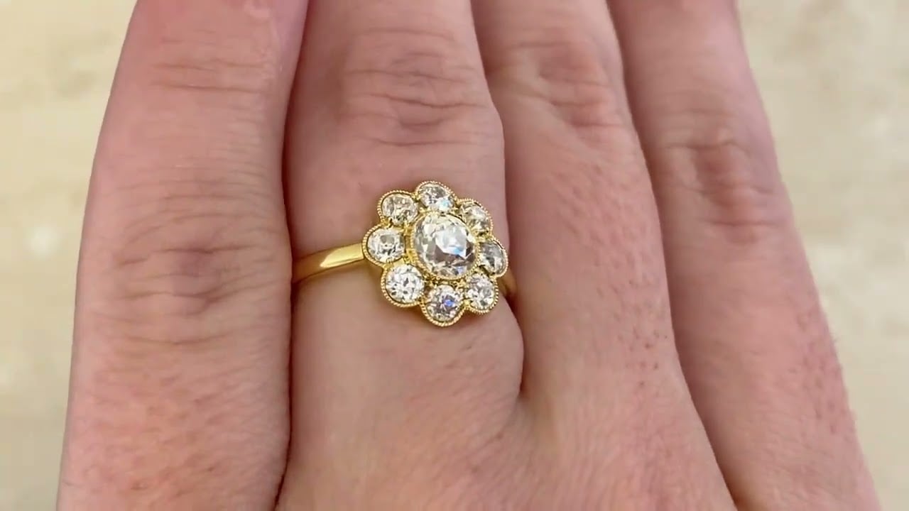 0.67ct Floral Cluster Diamond Engagement Tulun Ring - hand video -
