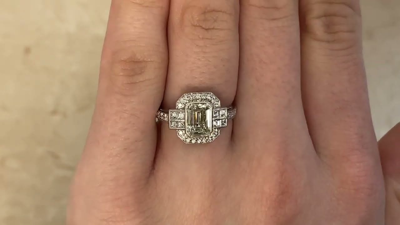 1.26ct Emerald Cut Diamond Halo Belfonte Ring - Hand video
