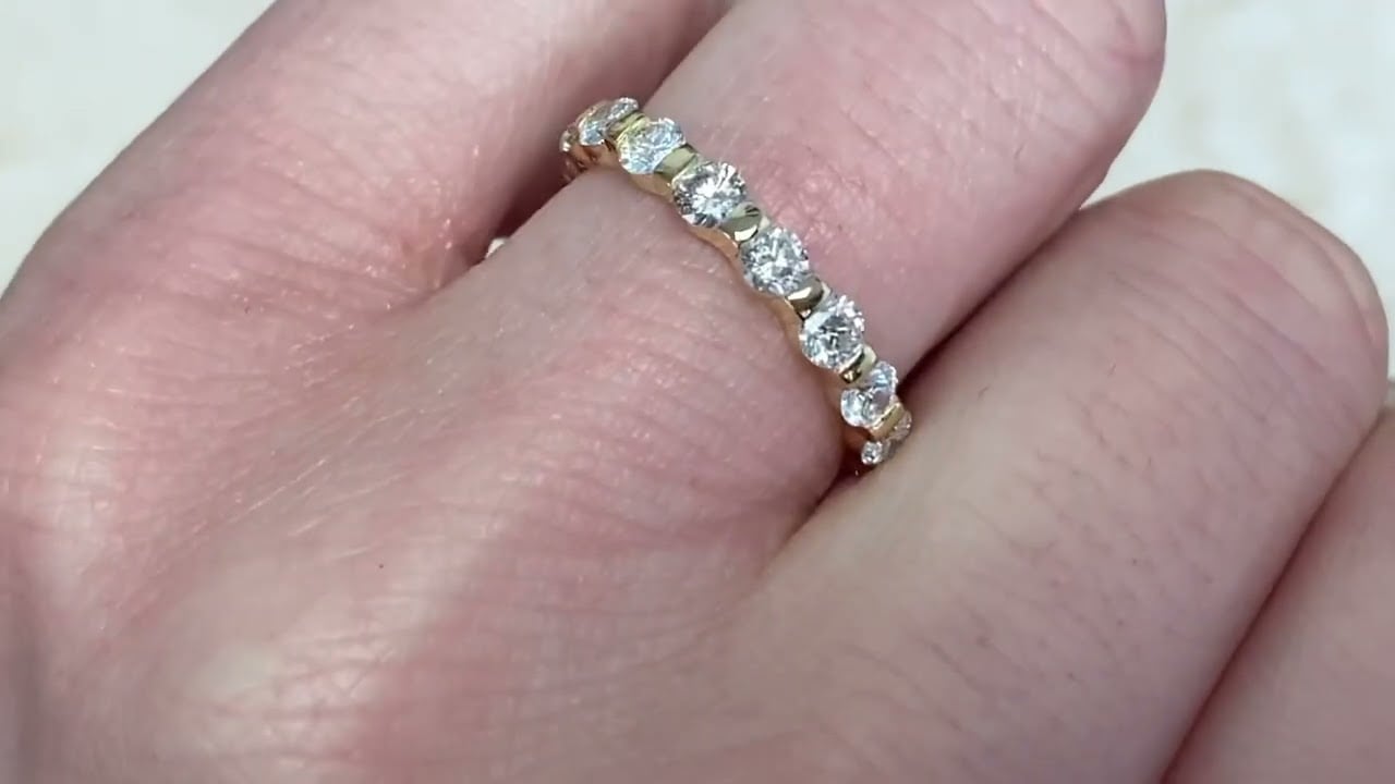 18k Yellow Gold Round Brilliant Cut Diamond Eternity Band -  Emory Band  - Hand Video