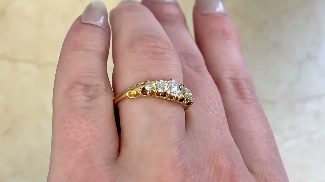 Antique Victorian Era Five Stone Diamond and Gold Ring - Hand Video