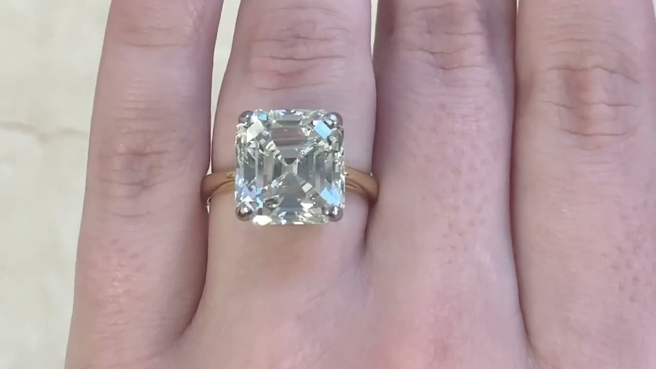 GIA-certified as 10.42 carats Asscher Cut Diamond Set in Prongs - Roxbury Ring - Hand Video
