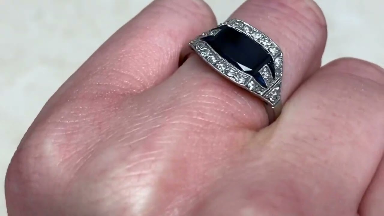1.00ct Step Cut Natural Sapphire Diamond Halo Ring - Hinesville Ring. Circa 1930 - Hand Video
