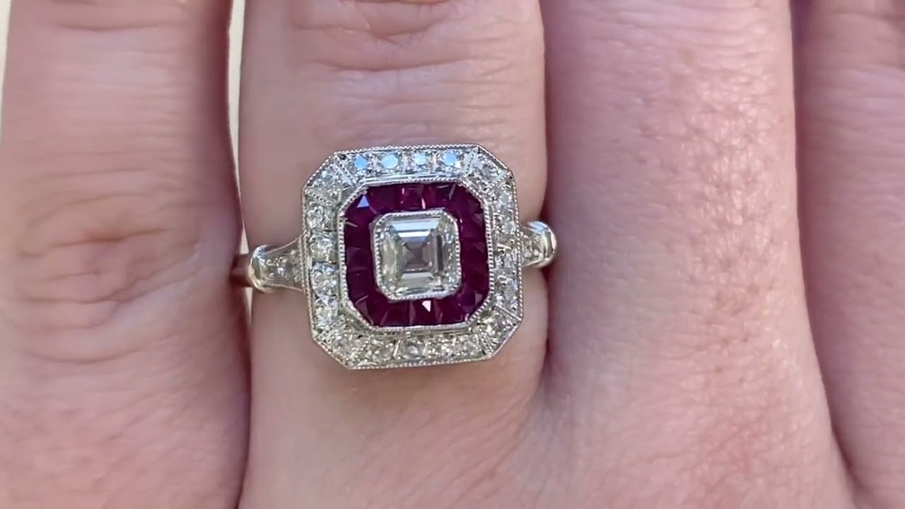 GIA certified =Asscher-Cut Diamond Ring - Walton Ring - Hand Video