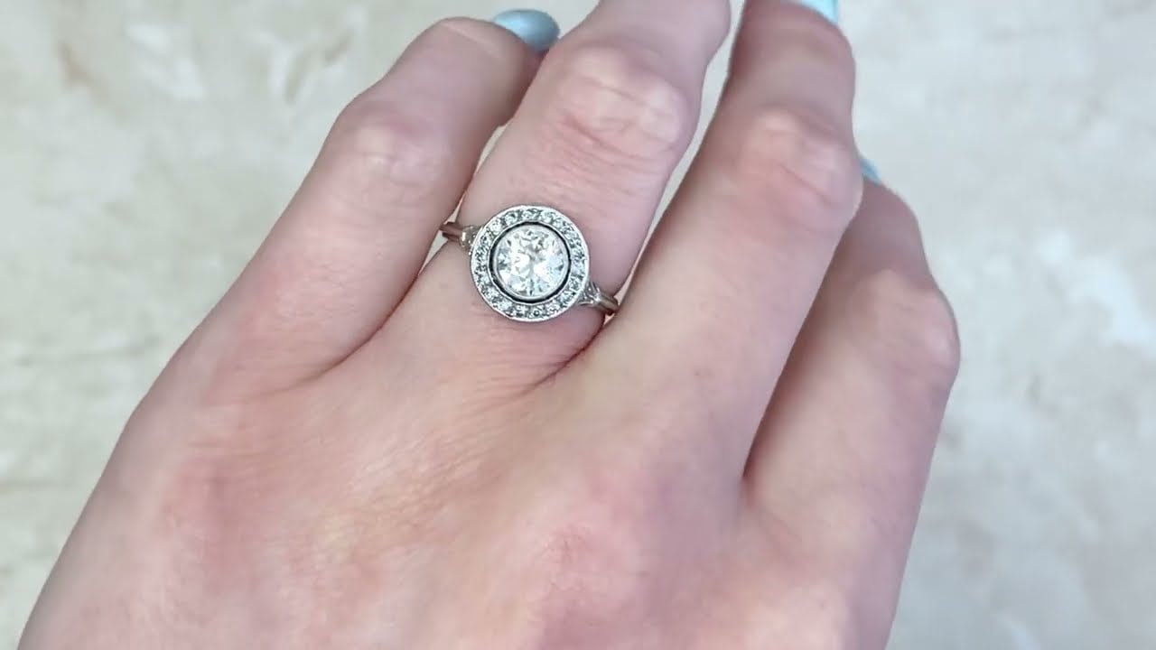 0.79ct Old European Cut Diamond & Halo Engagement Ring - Cambria Ring - Hand Video