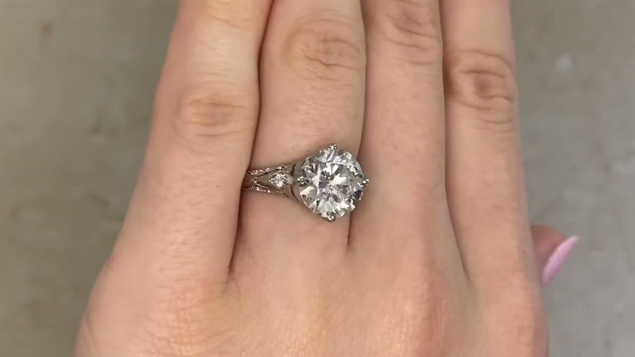 GIA Certified 4.01ct Diamond Platinum Elsberry Ring