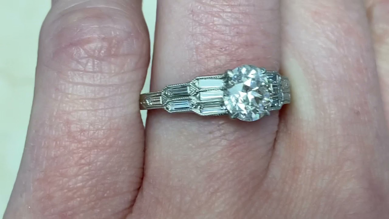 1.14ct Old European Cut Diamond & Baguette Cut Diamond Engagement Ring - Lons Ring - Hand Video