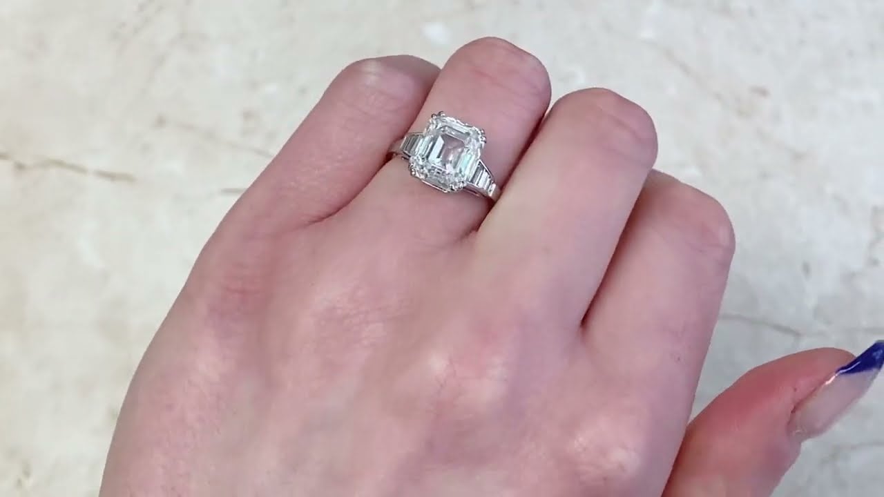 GIA Certified 5.05ct Emerald Cut Diamond Engagement Ring - Sanremo Ring - Hand Video