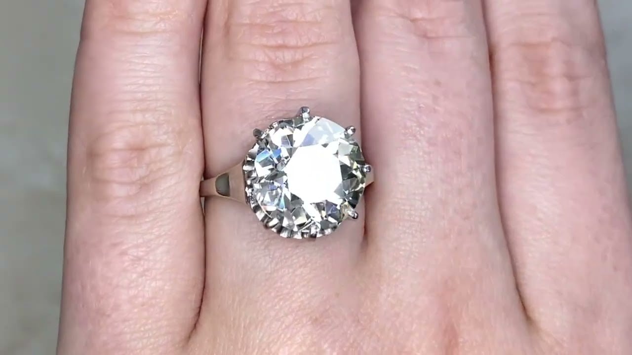 Art Deco 6.79ct Center French Old European Cut Diamond Engagement Ring - Valbonne Ring - Hand Video