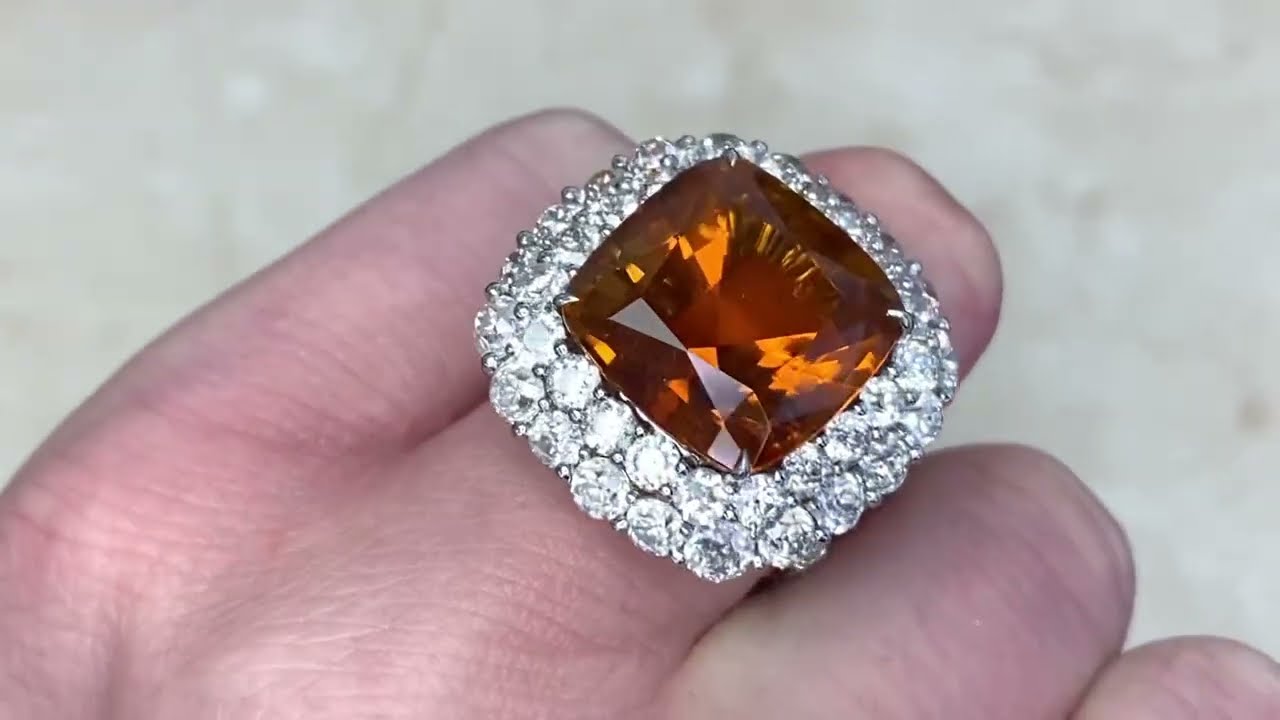 13.34ct Cushion Cut Citrine Gemstone & Diamond Halo Cocktail Ring - Roscoff Ring - Hand Video