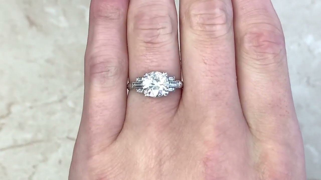 1.40ct Old European Cut Diamond & Geometric Engagement Ring - Burton Ring - Hand Video