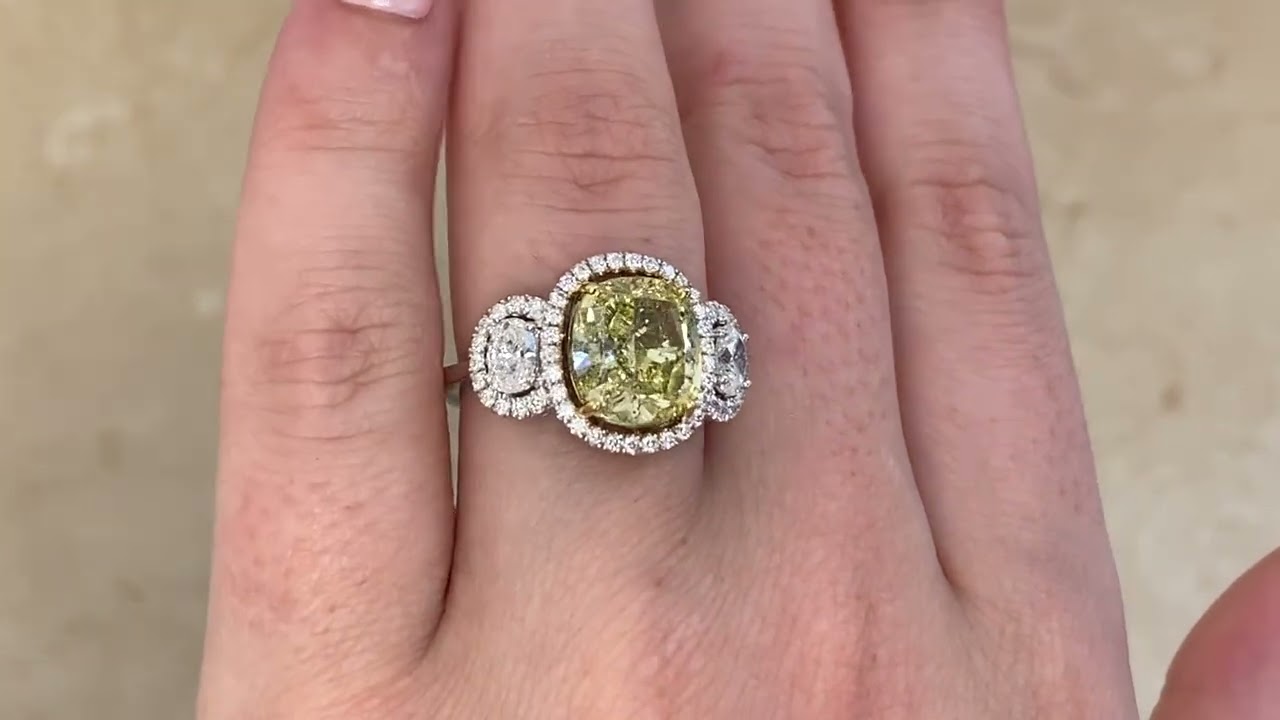 GIA 4.01ct Fancy Yellow Diamond Halo Dunavant Ring