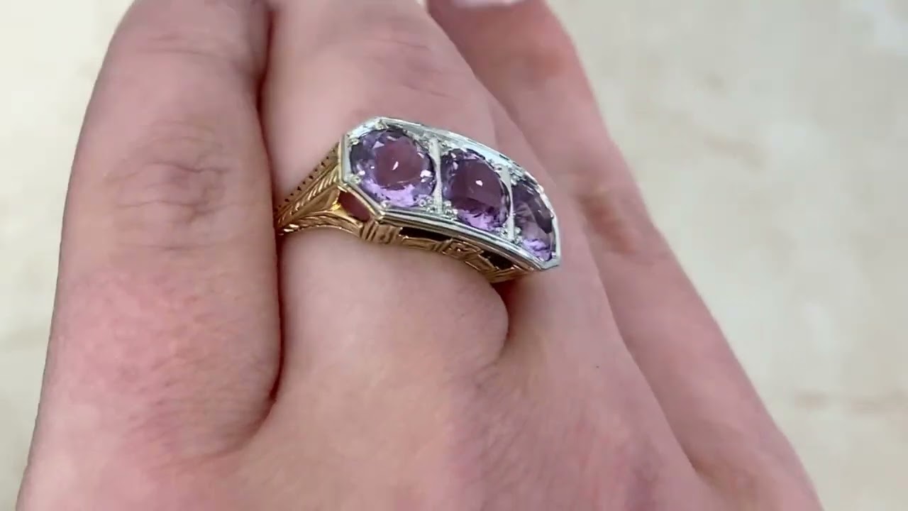 Antique 2.88ct Amethyst Madinah Ring, Circa 1900 - Hand Video -