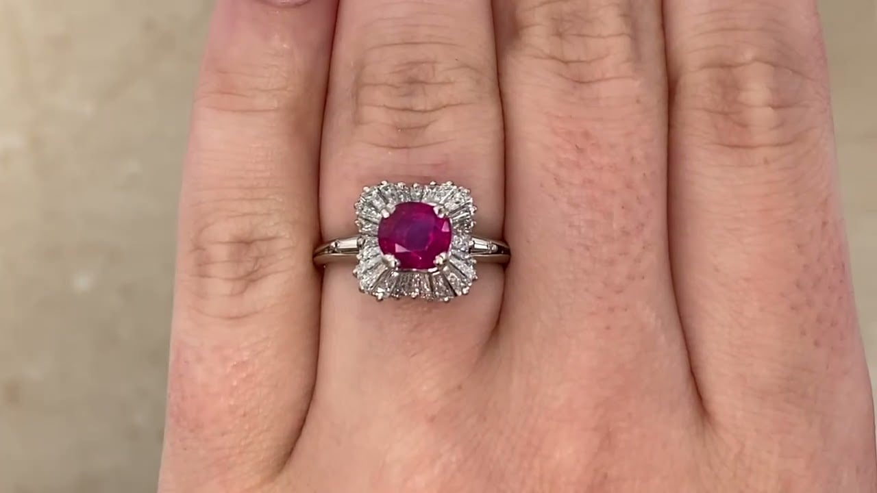 Vintage 1.45ct Burma Red Ruby Ballerina Mohnton Ring, Circa 1970