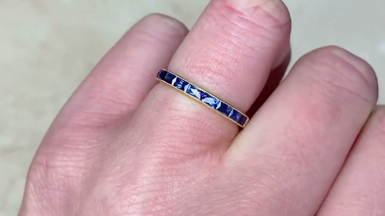 Half Eternity Elongated French Cut Sapphire Wedding Band - Manetto Band - Hand Video