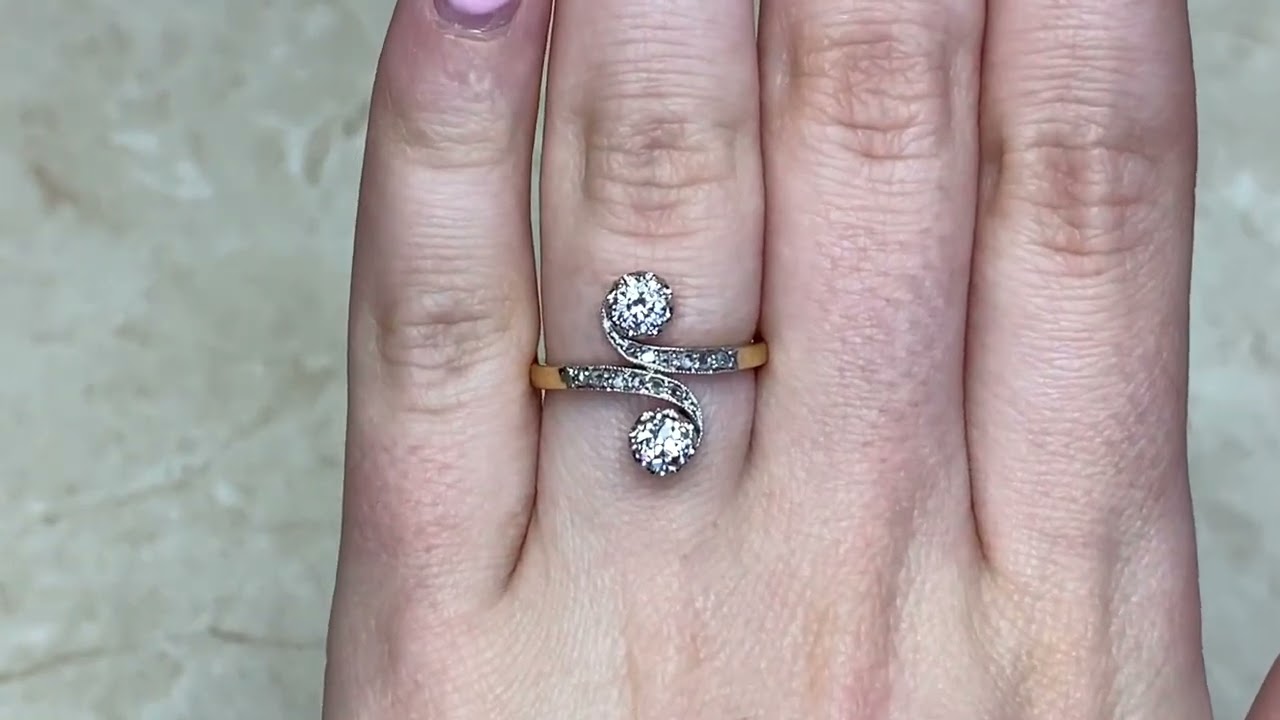 0.40ct Art Nouveau Old European Cut & Round Brilliant Cut Diamond Swirl Ring -Ewell Ring- Hand Video