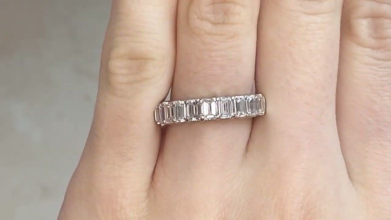 Vintage Emerald Cut Diamond Half Eternity Ruston Band 4.6mm