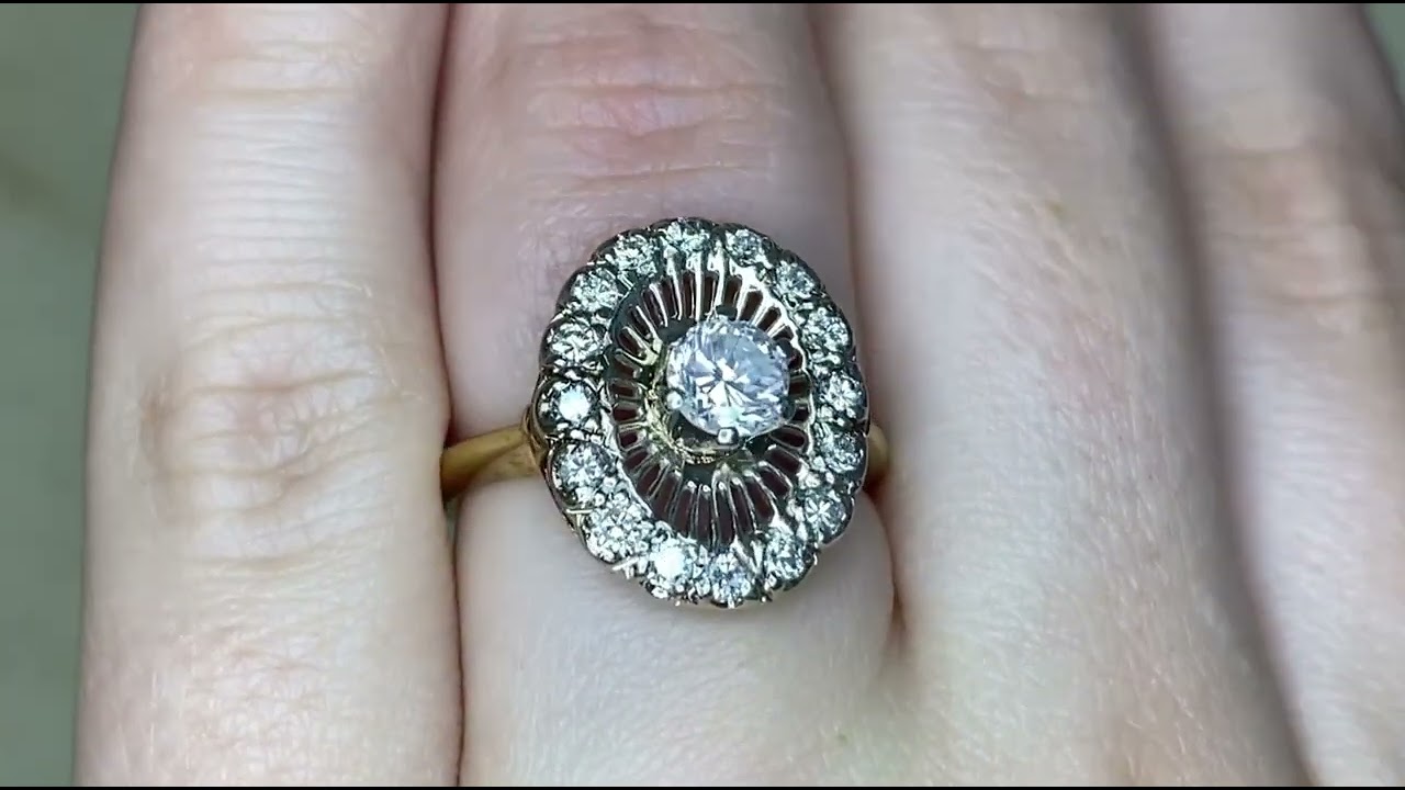0.40ct Round Brilliant Cut Diamond 14k Yellow Gold Open Work Halo Ring - Purdy Ring - Hand Video