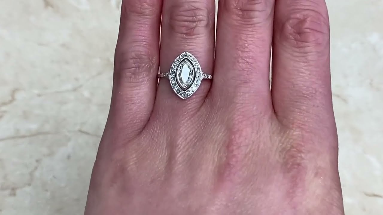 0.67ct Elongated Marquise Cut Halo Diamond Engagement Ring - Howden Ring - Hand Video