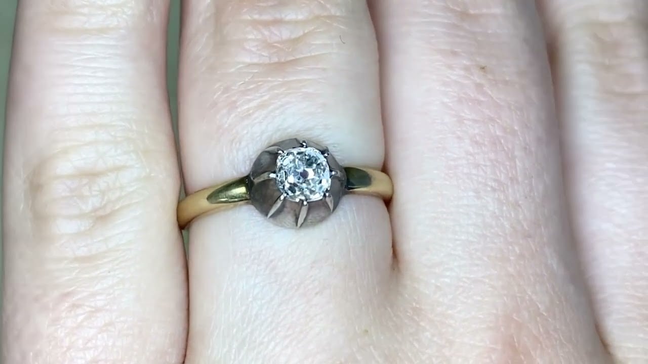 Victorian Era 0.35ct Old Mine Cut Diamond Silver on 18k Yellow Gold Ring - Cleft Ring - Hand Video