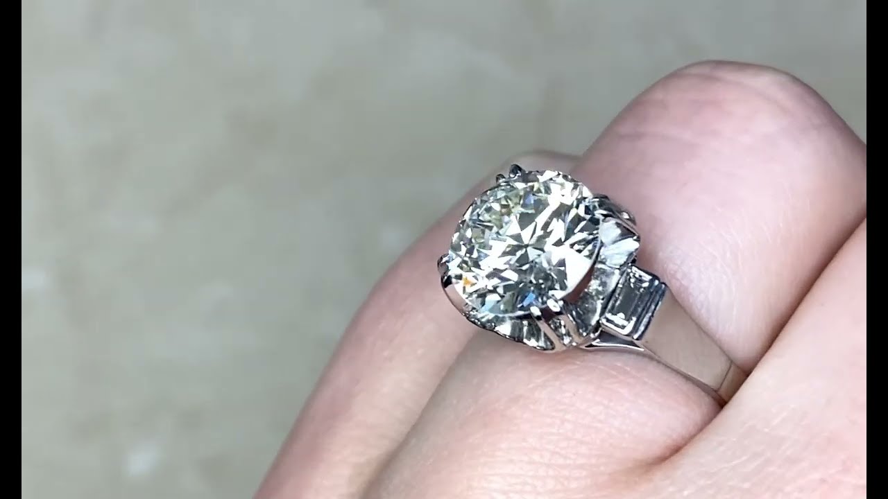 Retro 3.65ct Center Old European Cut & Baguette Diamond Engagement Ring - Debonair Ring - Hand Video