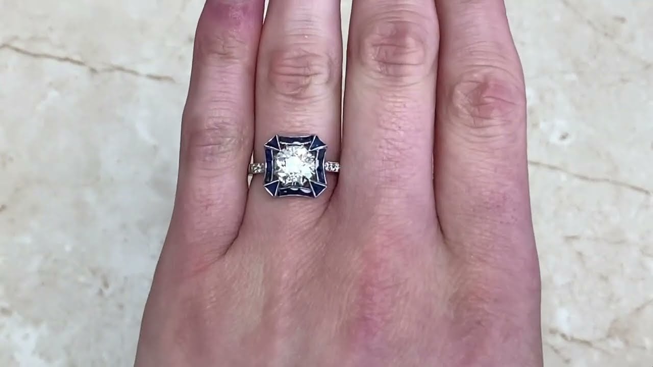 1.62ct Center Old European Cut Diamond & Sapphire Halo Engagement Ring -Connecticut Ring- Hand Video