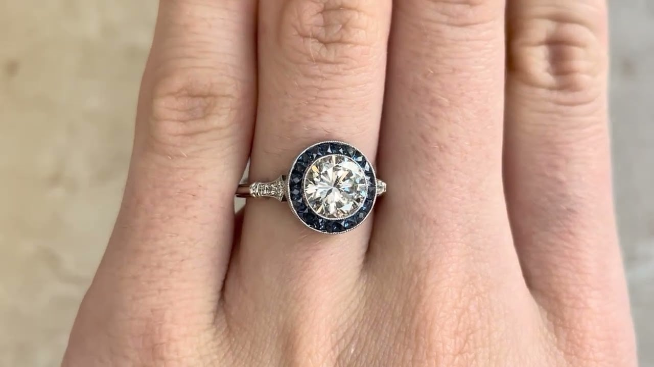 GIA 1.37ct Diamond and Sapphire Halo Laval Ring