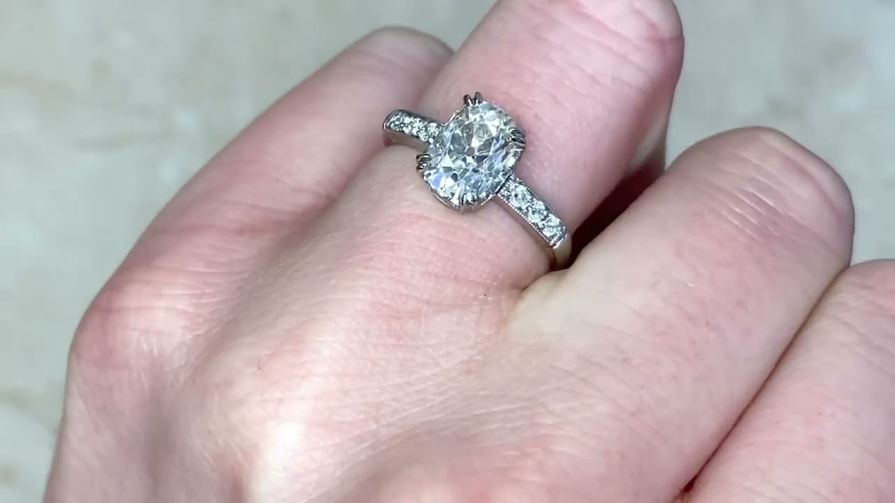 1.57ct Elongated Antique Cushion Cut Diamond Engagement Ring - Longmeadow Ring - Hand Video