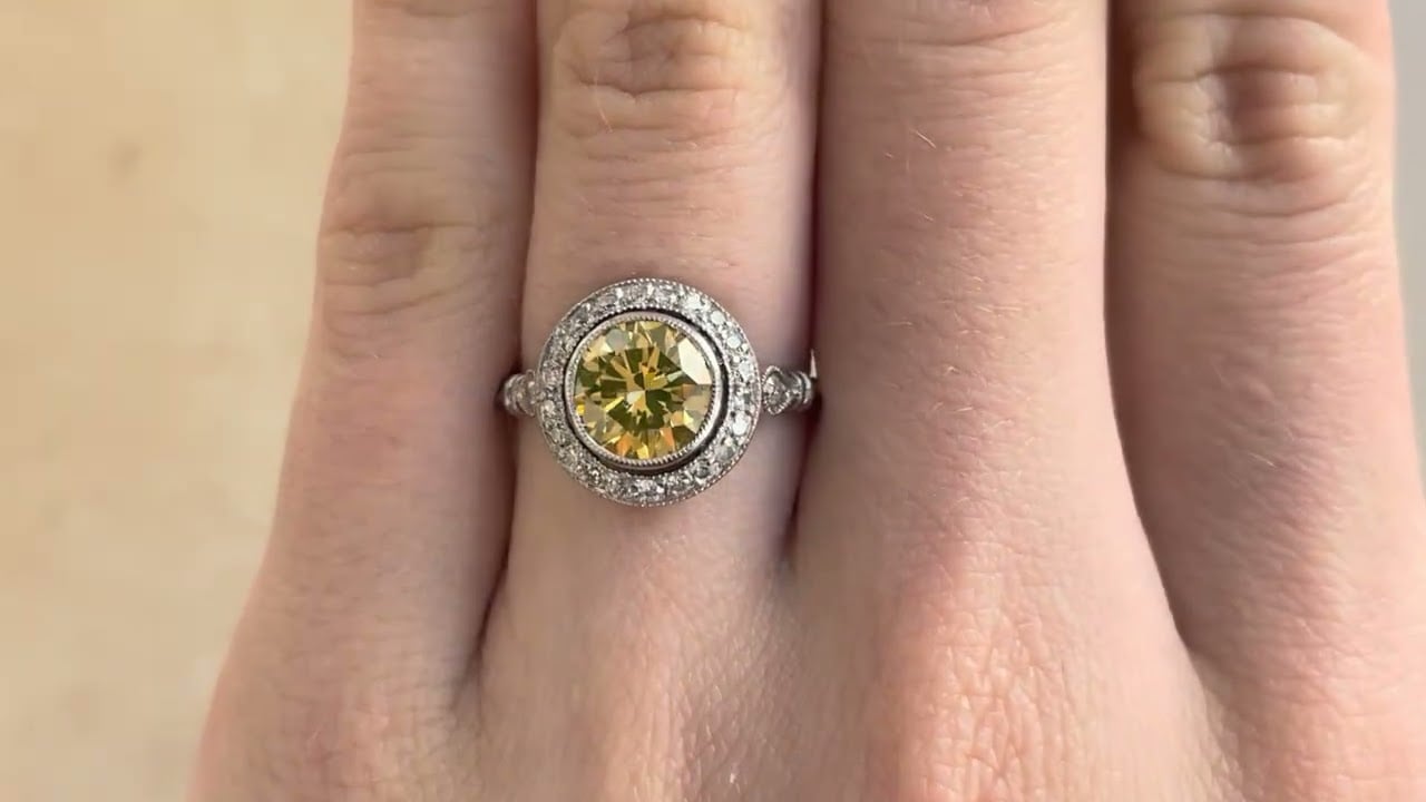 GIA 1.56ct Fancy Deep Yellow Diamond Halo Cameron Ring