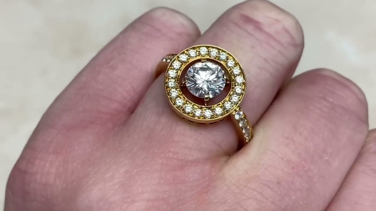 1.06ct Diamond Halo 18k Yellow Gold Engagement Ring - Boucheron ring - Hand Video