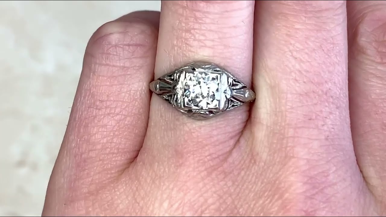 0.71ct Old European Cut Geometric Diamond Bow Motif Engagement Ring - Virginia Ring - Hand Video