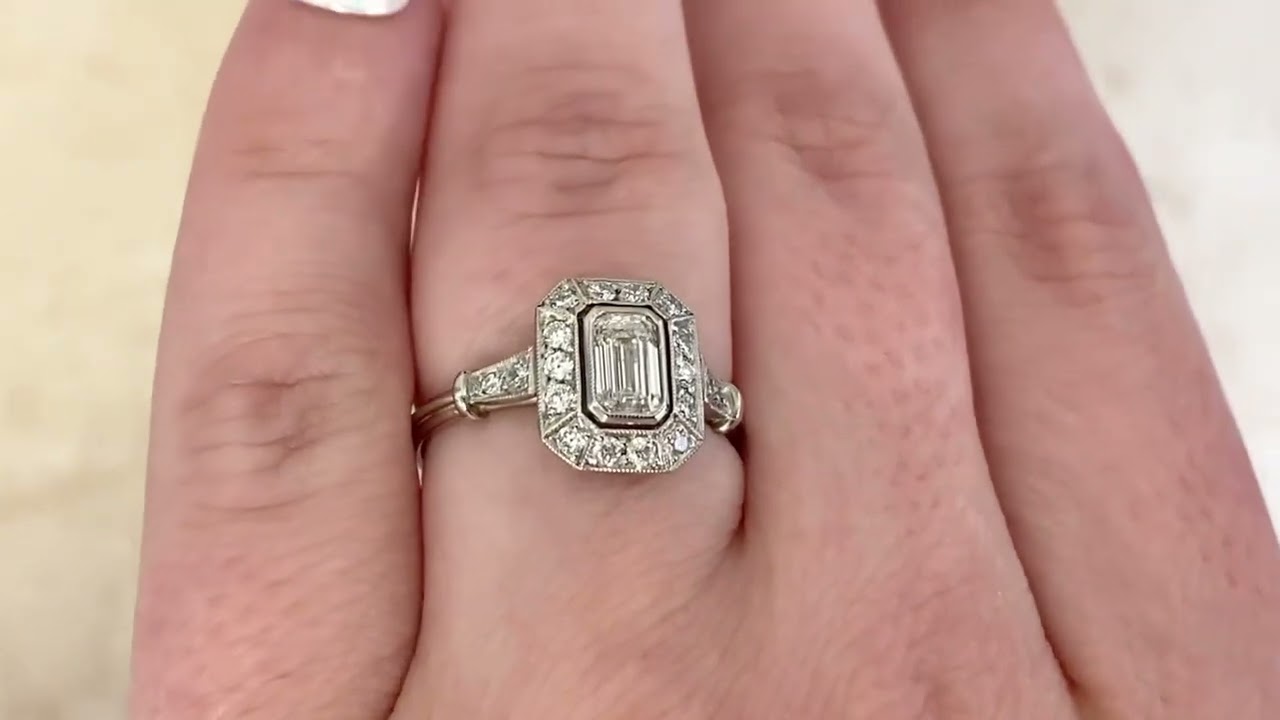 GIA-Certified 0.50ct Emerald Cut Diamond Halo Ring - Oxford Ring - Hand Video
