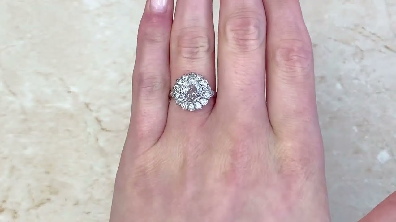 Old Mine Cut Floral Cluster Diamond Engagement Ring - Tusten Ring - Hand Video