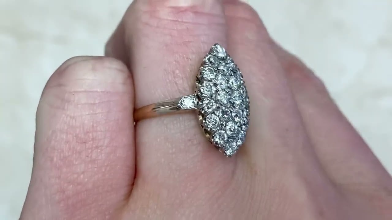 Navette Old European Cut Marquise Shaped Motif Diamond Ring - Hand Video - Lakewood ring