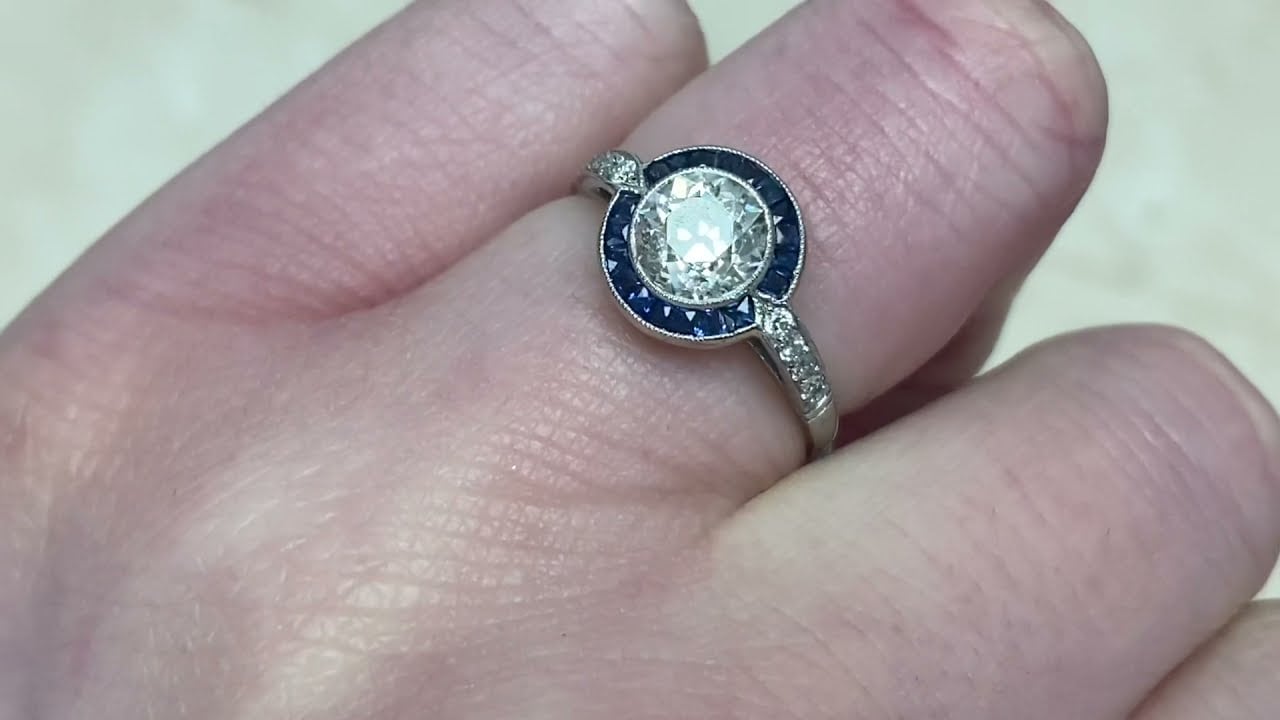 Old European Cut Diamond and Sapphire Halo Engagement Ring - Perth Ring - Hand Video