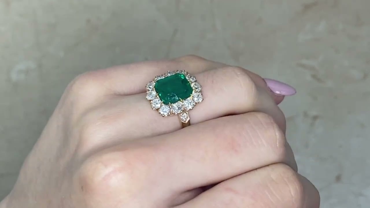 3.50ct Emerald and Diamond Cluster Livingston Ring 