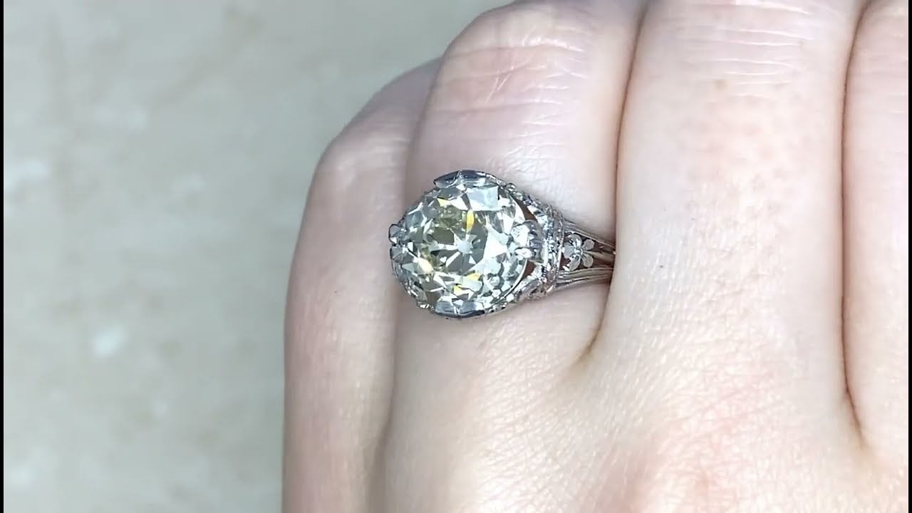 Edwardian Era 5.03ct Center Old European Cut Diamond Engagement Ring - Hampshire Ring - Hand Video