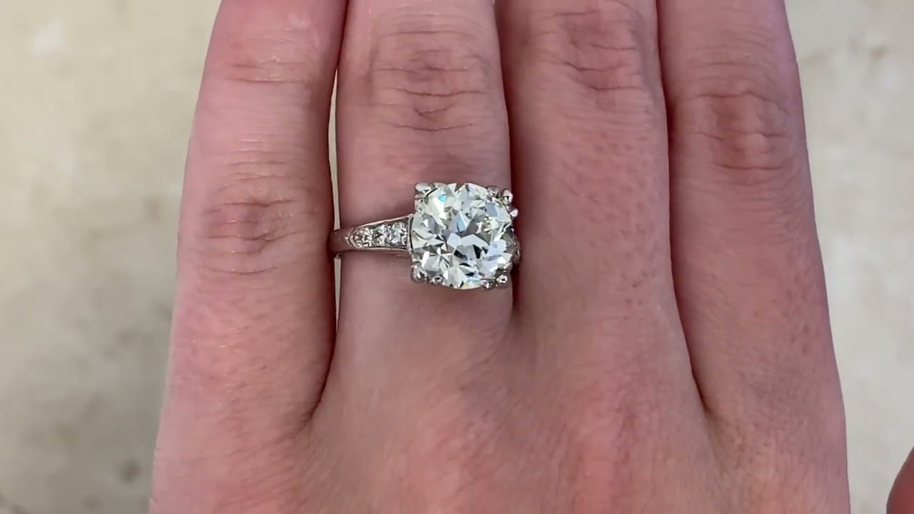 Antique GIA 3.80ct Old European Cut Diamond Camdenton Ring, Circa 1920 - hand video