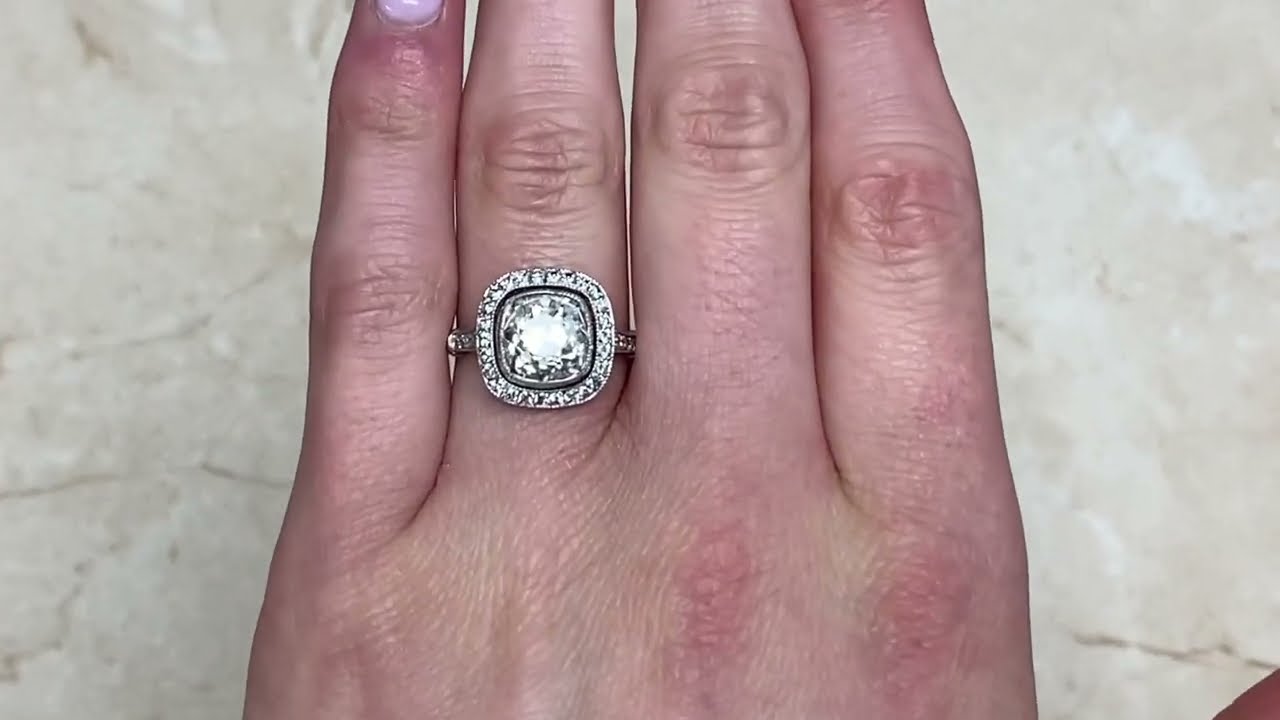 2.90ct Antique Cushion Cut Diamond Halo Engagement Ring - Providence Ring - Hand Video