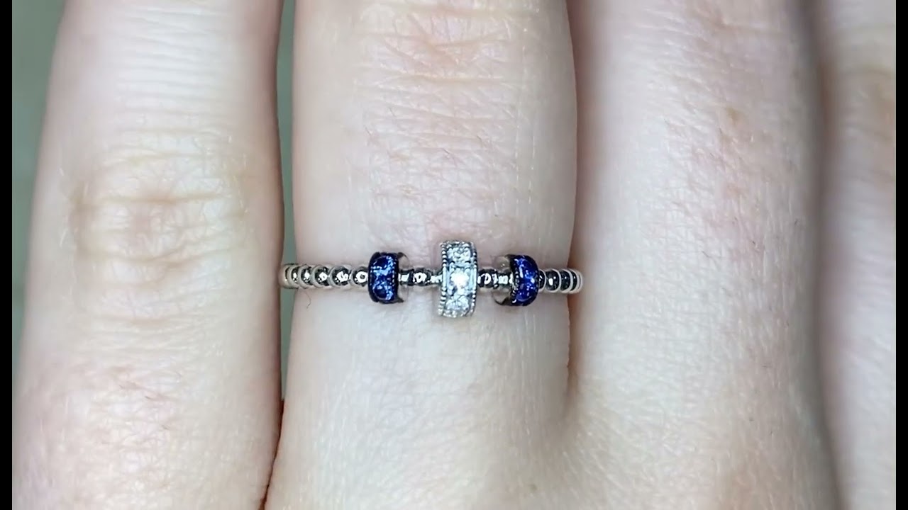 Band Featuring Round Brilliant Cut Diamonds Accented by Sapphires - Gansett Band - Hand Video