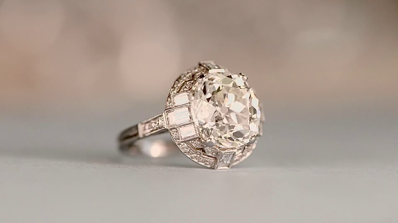 5.88 Carat Antique Cushion Cut Diamond and Diamond Halo Ring - Showroom Video