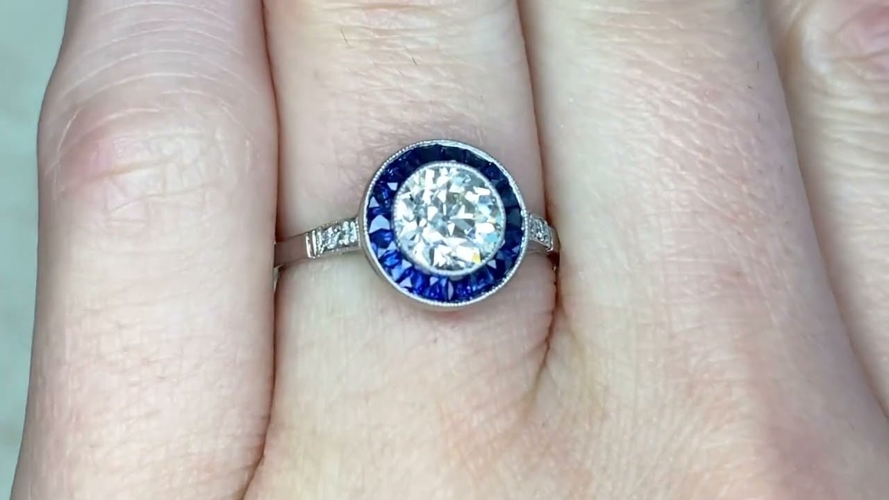 Old European Cut Diamond & Natural Sapphire Halo Engagement Ring - Leawood Ring - Hand Video