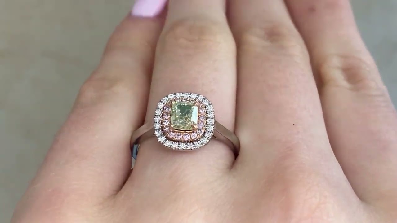 GIA 0.73ct Fancy Light Green Yellow Diamond Inola Ring