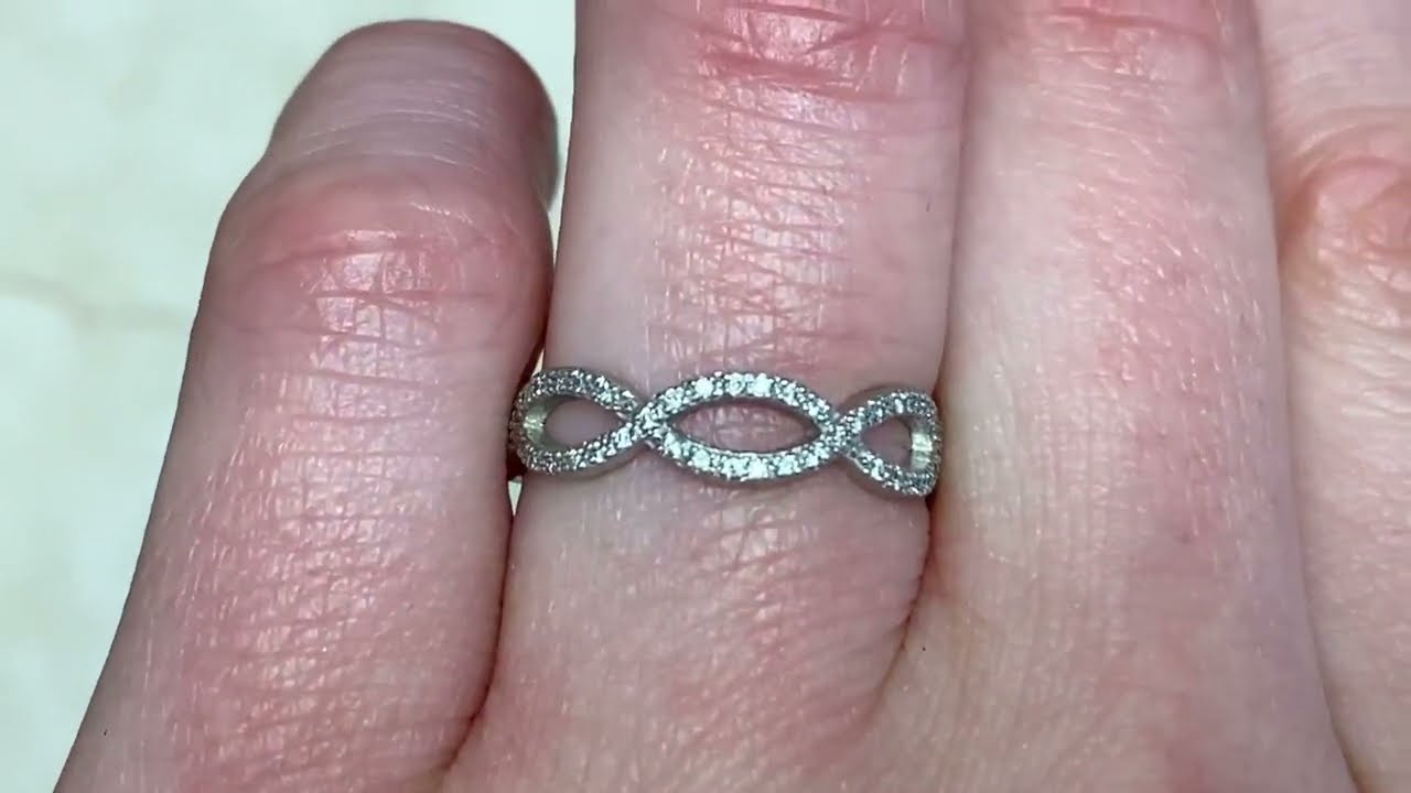 Intertwined Micro-Pave Set Diamond & Platinum Band - Vintage Style Infinity Band - Hand Video