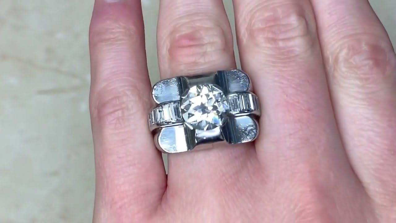 Retro Era 3.15ct Diamond Geometric Platinum Engagement Ring - Emerson Ring. Circa 1945 - Hand Video