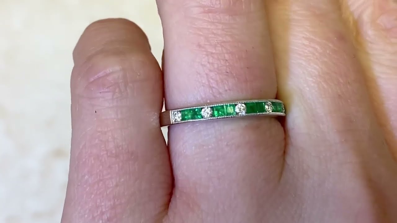 Emerald & Diamond Half Eternity Platinum Band - Bell Grove Band - Hand Video